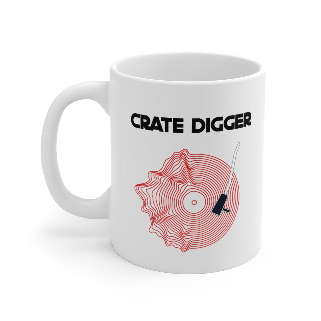 White Ceramic Mug - Crate Digger - Neon Bouncing Record